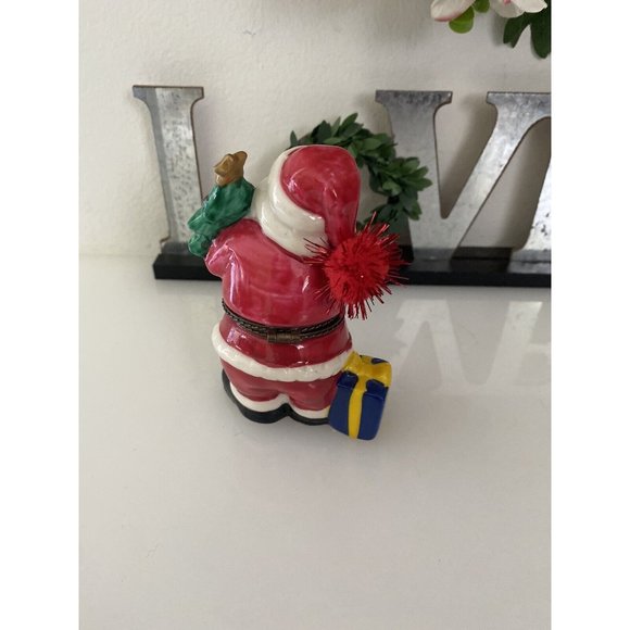 Vintage Santa with Tree Christmas Trinket Engagement Hinged Box Hand Painted EUC - Picture 16 of 16